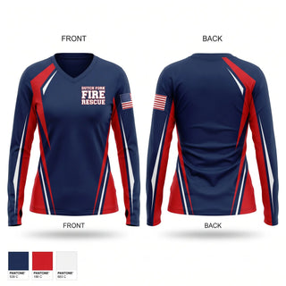 Womens Long Sleeve Vneck Shirt, Dutch Fork Fire Rescue, Fire Department, Teamtime, Team time, sublimation, custom sports apparel, team uniforms, spirit wear, spiritwear, sports uniforms, custom shirts, team store, custom team store, fundraiser sports, apparel fundraiser