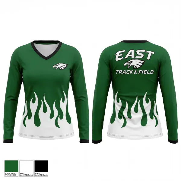 Womens Long Sleeve Vneck Shirt, East Henderson High School, Track & Field, Teamtime, Team time, sublimation, custom sports apparel, team uniforms, spirit wear, spiritwear, sports uniforms, custom shirts, team store, custom team store, fundraiser sports, apparel fundraiser