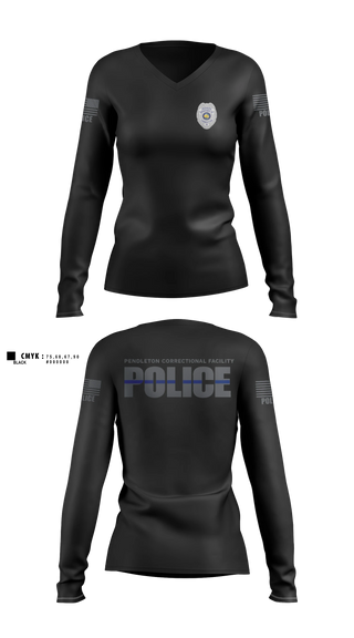 Womens Long Sleeve Vneck Shirt, Pendleton Correctional Facility, Police, Teamtime, Team time, sublimation, custom sports apparel, team uniforms, spirit wear, spiritwear, sports uniforms, custom shirts, team store, custom team store, fundraiser sports, apparel fundraiser