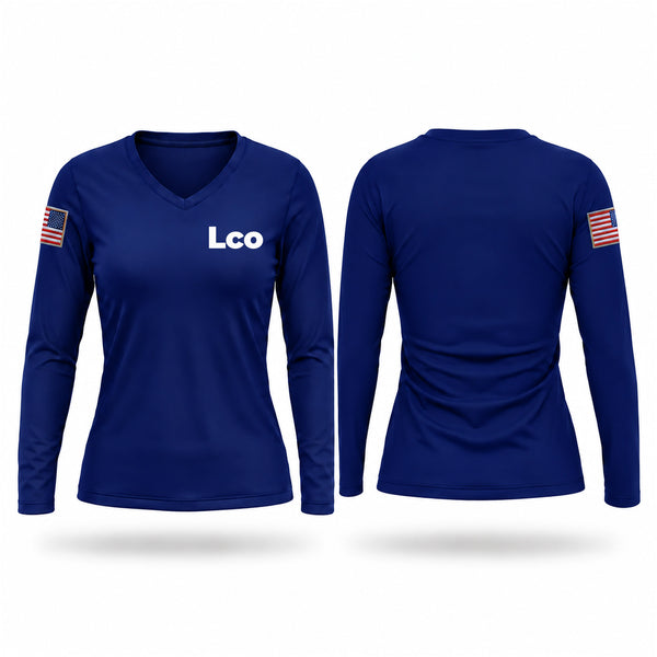 Womens Long Sleeve Vneck Shirt, Lco, EMS/EMT, Teamtime, Team time, sublimation, custom sports apparel, team uniforms, spirit wear, spiritwear, sports uniforms, custom shirts, team store, custom team store, fundraiser sports, apparel fundraiser