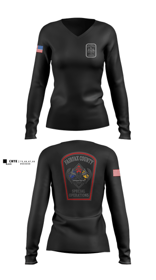 Womens Long Sleeve Vneck Shirt, Fairfax County Technical Rescue, Fire Department, Teamtime, Team time, sublimation, custom sports apparel, team uniforms, spirit wear, spiritwear, sports uniforms, custom shirts, team store, custom team store, fundraiser sports, apparel fundraiser