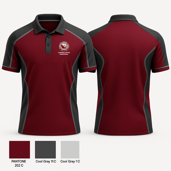 Short Sleeve Performance Polo, Florence Chapel Middle School Basketball, Men's Basketball, Teamtime, Team time, sublimation, custom sports apparel, team uniforms, spirit wear, spiritwear, sports uniforms, custom shirts, team store, custom team store, fundraiser sports, apparel fundraiser