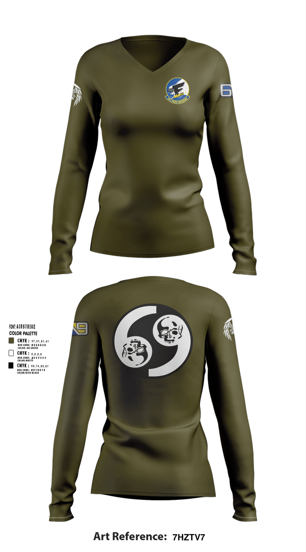Womens Long Sleeve Vneck Shirt, 69 BS, Air Force, Teamtime, Team time, sublimation, custom sports apparel, team uniforms, spirit wear, spiritwear, sports uniforms, custom shirts, team store, custom team store, fundraiser sports, apparel fundraiser