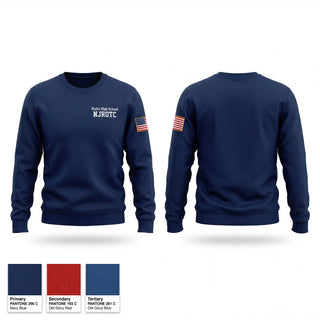 Crew Neck Sweatshirt, Rialto High School NJROTC, Navy, Teamtime, Team time, sublimation, custom sports apparel, team uniforms, spirit wear, spiritwear, sports uniforms, custom shirts, team store, custom team store, fundraiser sports, apparel fundraiser