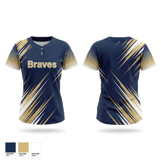 Two Button Softball Jersey, Braves, Softball, Teamtime, Team time, sublimation, custom sports apparel, team uniforms, spirit wear, spiritwear, sports uniforms, custom shirts, team store, custom team store, fundraiser sports, apparel fundraiser