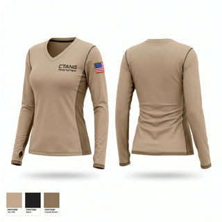 Womens Long Sleeve Vneck Shirt, CTANG Therapy Dog Program, Army, Teamtime, Team time, sublimation, custom sports apparel, team uniforms, spirit wear, spiritwear, sports uniforms, custom shirts, team store, custom team store, fundraiser sports, apparel fundraiser