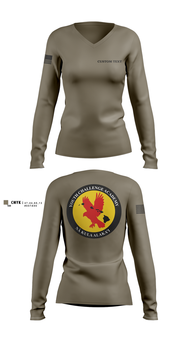 Womens Long Sleeve Vneck Shirt, Youth Challenge Academy, National Guard, Teamtime, Team time, sublimation, custom sports apparel, team uniforms, spirit wear, spiritwear, sports uniforms, custom shirts, team store, custom team store, fundraiser sports, apparel fundraiser