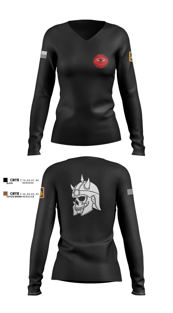 U.S ARMY, 108th ADA BDE, 44th ADA Regiment, 2nd Battalion, Charlie Battery, 60532413 Women's Long Sleeve V-neck Shirt - 1