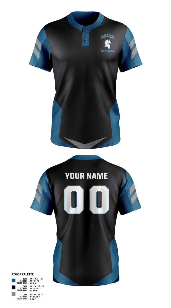 Miller Mavericks Softball 26349756 Two Button Softball Jersey - 1