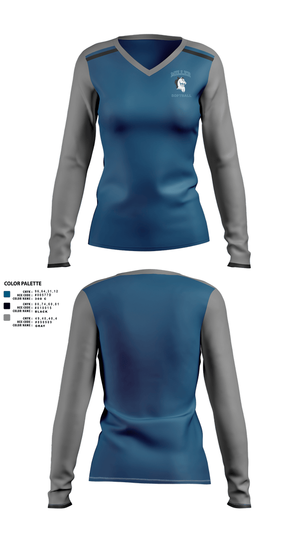 Miller Mavericks Softball 26349756 Women's Long Sleeve V-neck Shirt - 1