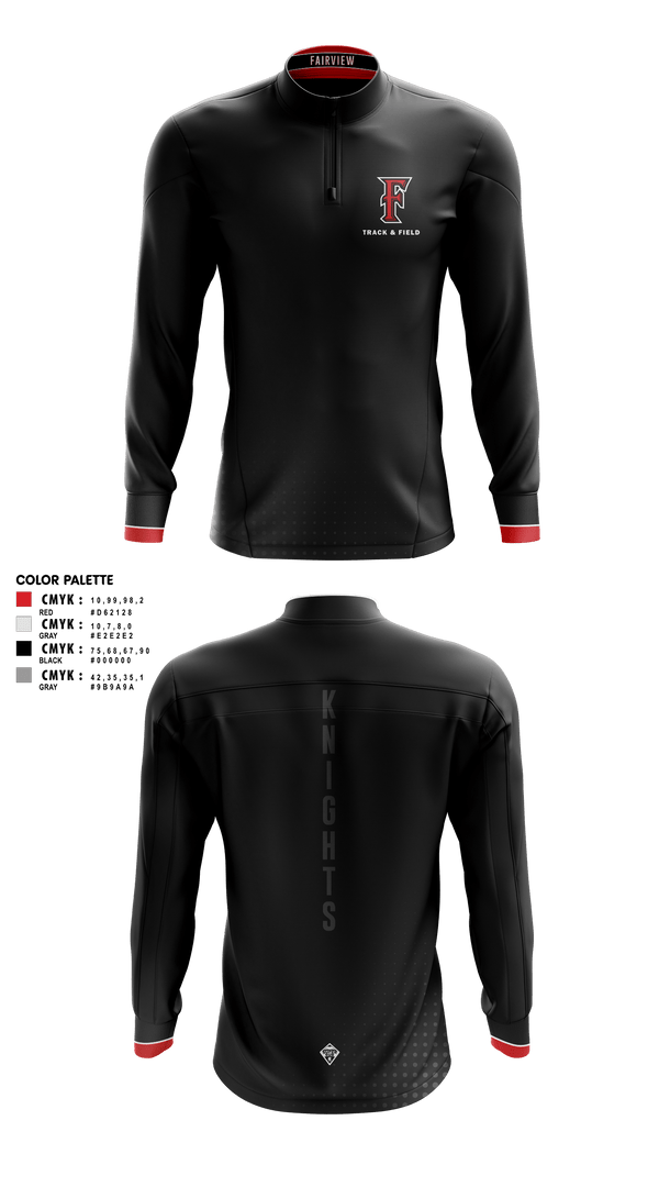 Fairview HS Track & Field 40984194 Qtr Zip fabric # 24 heavy 4 way stretch w/ pockets - 1