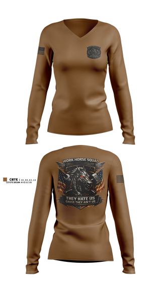 Womens Long Sleeve Vneck Shirt, 62 FMT, Army, Teamtime, Team time, sublimation, custom sports apparel, team uniforms, spirit wear, spiritwear, sports uniforms, custom shirts, team store, custom team store, fundraiser sports, apparel fundraiser