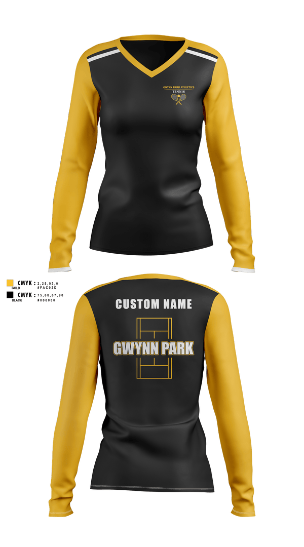 Gwynn Park Yellowjackets Women's Long Sleeve V-neck Shirt - 1