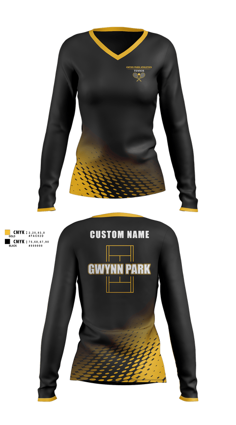Gwynn Park High School Tennis 16413228 Women's Long Sleeve V-neck Shirt - 1
