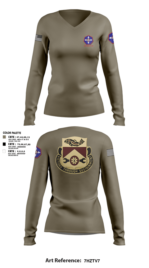 HHC 382nd CSSB 92293561 Women's Long Sleeve V-neck Shirt - 1
