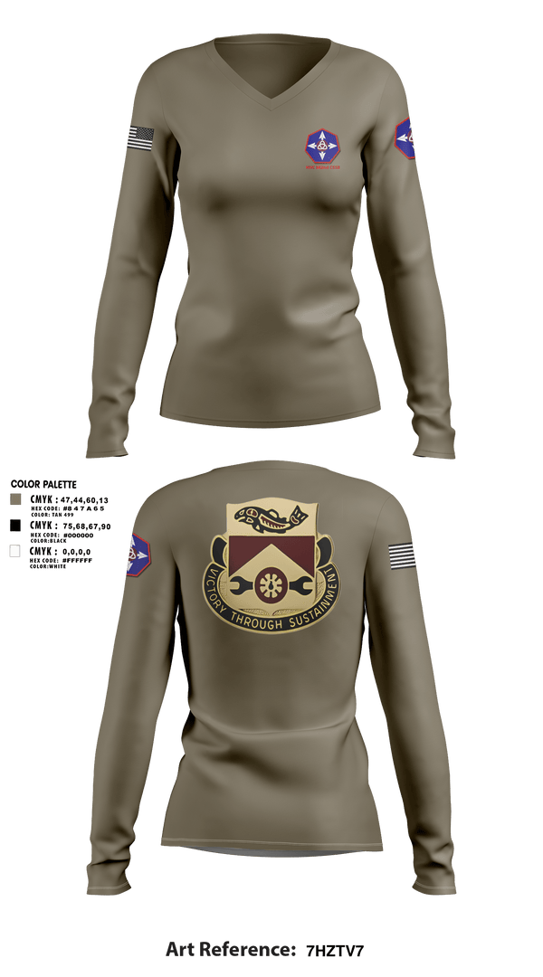 HHC 382nd CSSB 92293561 Women's Long Sleeve V-neck Shirt - 1