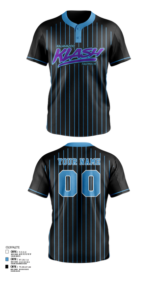Two Button Softball Jersey, Kalamazoo Klash, Softball, Teamtime, Team time, sublimation, custom sports apparel, team uniforms, spirit wear, spiritwear, sports uniforms, custom shirts, team store, custom team store, fundraiser sports, apparel fundraiser