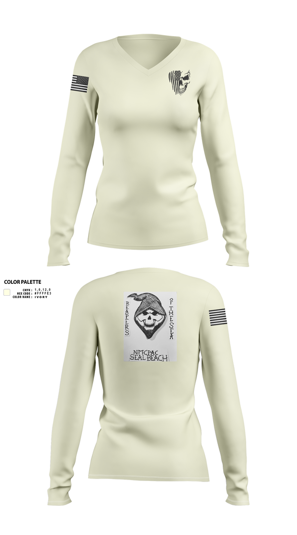 NMCPAC Seal Beach 31658085 Women's Long Sleeve V-neck Shirt - 2