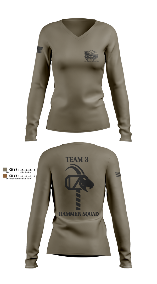 900th QUARTERMASTER 12047177 Women's Long Sleeve V-neck Shirt - 12