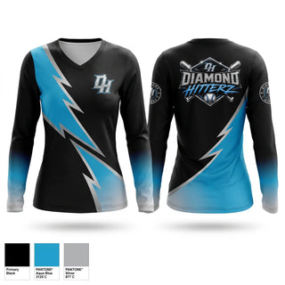 Womens Long Sleeve Vneck Shirt, Diamond Hitterz, Baseball, Teamtime, Team time, sublimation, custom sports apparel, team uniforms, spirit wear, spiritwear, sports uniforms, custom shirts, team store, custom team store, fundraiser sports, apparel fundraiser