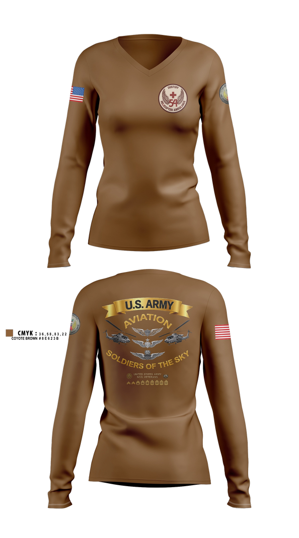 Womens Long Sleeve Vneck Shirt, 54th Medical Company, Army, Teamtime, Team time, sublimation, custom sports apparel, team uniforms, spirit wear, spiritwear, sports uniforms, custom shirts, team store, custom team store, fundraiser sports, apparel fundraiser
