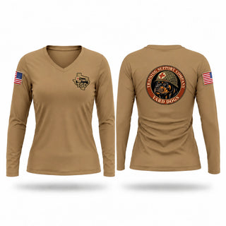 Womens Long Sleeve Vneck Shirt, Training Support Company Yard Dogs, Army, Teamtime, Team time, sublimation, custom sports apparel, team uniforms, spirit wear, spiritwear, sports uniforms, custom shirts, team store, custom team store, fundraiser sports, apparel fundraiser