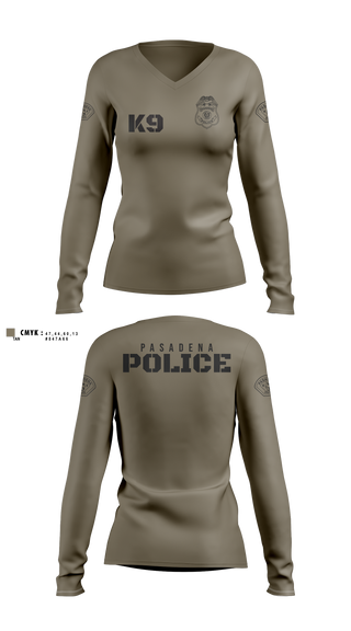 Womens Long Sleeve Vneck Shirt, Pasadena K9, Police, Teamtime, Team time, sublimation, custom sports apparel, team uniforms, spirit wear, spiritwear, sports uniforms, custom shirts, team store, custom team store, fundraiser sports, apparel fundraiser