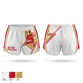 Womens Shorts, Silver Bullets, Men's Basketball, Teamtime, Team time, sublimation, custom sports apparel, team uniforms, spirit wear, spiritwear, sports uniforms, custom shirts, team store, custom team store, fundraiser sports, apparel fundraiser