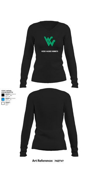 Womens Long Sleeve Vneck Shirt, Weeki Wachee Hornets, Women's Soccer, Teamtime, Team time, sublimation, custom sports apparel, team uniforms, spirit wear, spiritwear, sports uniforms, custom shirts, team store, custom team store, fundraiser sports, apparel fundraiser