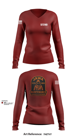 Womens Long Sleeve Vneck Shirt, 572nd, , Teamtime, Team time, sublimation, custom sports apparel, team uniforms, spirit wear, spiritwear, sports uniforms, custom shirts, team store, custom team store, fundraiser sports, apparel fundraiser