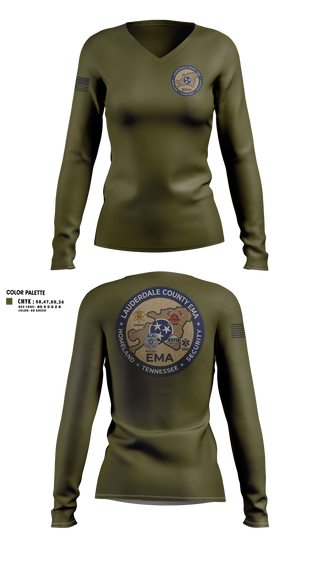 Womens Long Sleeve Vneck Shirt, Lauderdale County Emergency Management Homeland Securtiy, Fire Department, Teamtime, Team time, sublimation, custom sports apparel, team uniforms, spirit wear, spiritwear, sports uniforms, custom shirts, team store, custom team store, fundraiser sports, apparel fundraiser
