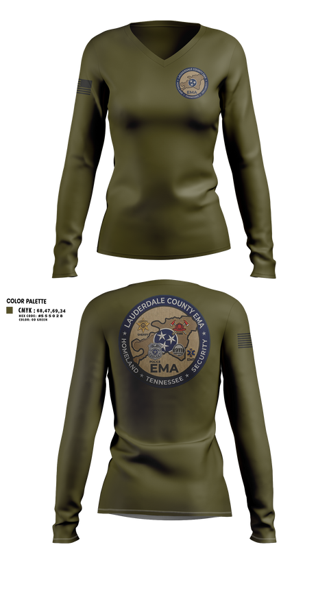 Womens Long Sleeve Vneck Shirt, Lauderdale County Emergency Management Homeland Securtiy, Fire Department, Teamtime, Team time, sublimation, custom sports apparel, team uniforms, spirit wear, spiritwear, sports uniforms, custom shirts, team store, custom team store, fundraiser sports, apparel fundraiser