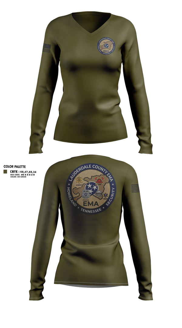 Womens Long Sleeve Vneck Shirt, Lauderdale County Emergency Management Homeland Securtiy, Fire Department, Teamtime, Team time, sublimation, custom sports apparel, team uniforms, spirit wear, spiritwear, sports uniforms, custom shirts, team store, custom team store, fundraiser sports, apparel fundraiser