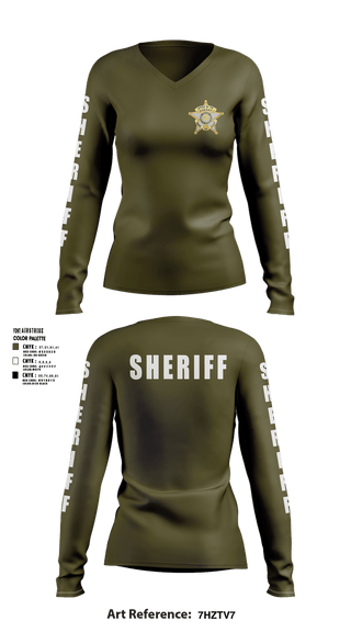 Womens Long Sleeve Vneck Shirt, SHERIFF, Police, Teamtime, Team time, sublimation, custom sports apparel, team uniforms, spirit wear, spiritwear, sports uniforms, custom shirts, team store, custom team store, fundraiser sports, apparel fundraiser