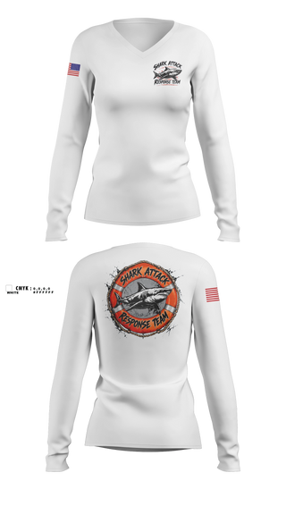Womens Long Sleeve Vneck Shirt, Shark Attack Response Team, , Teamtime, Team time, sublimation, custom sports apparel, team uniforms, spirit wear, spiritwear, sports uniforms, custom shirts, team store, custom team store, fundraiser sports, apparel fundraiser