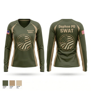 Womens Long Sleeve Vneck Shirt, Daphne PD SWAT, Police, Teamtime, Team time, sublimation, custom sports apparel, team uniforms, spirit wear, spiritwear, sports uniforms, custom shirts, team store, custom team store, fundraiser sports, apparel fundraiser