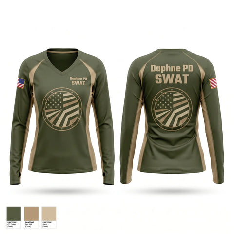 Womens Long Sleeve Vneck Shirt, Daphne PD SWAT, Police, Teamtime, Team time, sublimation, custom sports apparel, team uniforms, spirit wear, spiritwear, sports uniforms, custom shirts, team store, custom team store, fundraiser sports, apparel fundraiser