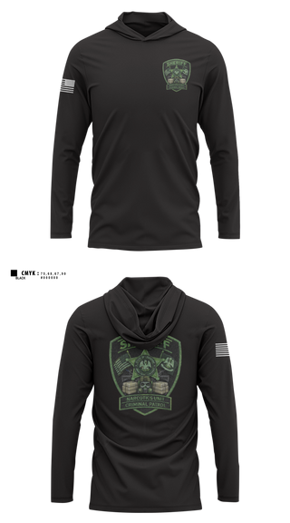 Long Sleeve Performance Shirt with hood, CRIMINAL PATROL, Police, Teamtime, Team time, sublimation, custom sports apparel, team uniforms, spirit wear, spiritwear, sports uniforms, custom shirts, team store, custom team store, fundraiser sports, apparel fundraiser