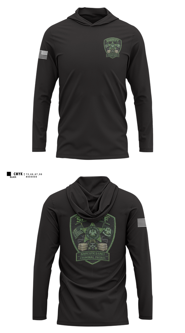 Long Sleeve Performance Shirt with hood, CRIMINAL PATROL, Police, Teamtime, Team time, sublimation, custom sports apparel, team uniforms, spirit wear, spiritwear, sports uniforms, custom shirts, team store, custom team store, fundraiser sports, apparel fundraiser