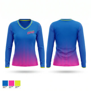 Womens Long Sleeve Vneck Shirt, Mystic River Rapids, Baseball, Teamtime, Team time, sublimation, custom sports apparel, team uniforms, spirit wear, spiritwear, sports uniforms, custom shirts, team store, custom team store, fundraiser sports, apparel fundraiser