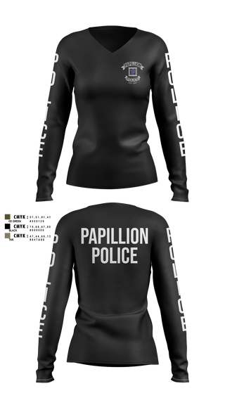 Womens Long Sleeve Vneck Shirt, Papillion Police Department, Police, Teamtime, Team time, sublimation, custom sports apparel, team uniforms, spirit wear, spiritwear, sports uniforms, custom shirts, team store, custom team store, fundraiser sports, apparel fundraiser