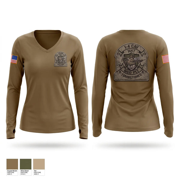Womens Long Sleeve Vneck Shirt, 1-4 CAV, Army, Teamtime, Team time, sublimation, custom sports apparel, team uniforms, spirit wear, spiritwear, sports uniforms, custom shirts, team store, custom team store, fundraiser sports, apparel fundraiser