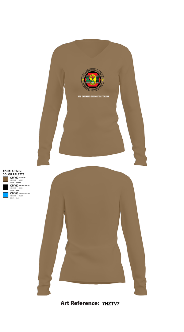 Womens Long Sleeve Vneck Shirt, 9th Engineer Support Battalion, Marines, Teamtime, Team time, sublimation, custom sports apparel, team uniforms, spirit wear, spiritwear, sports uniforms, custom shirts, team store, custom team store, fundraiser sports, apparel fundraiser
