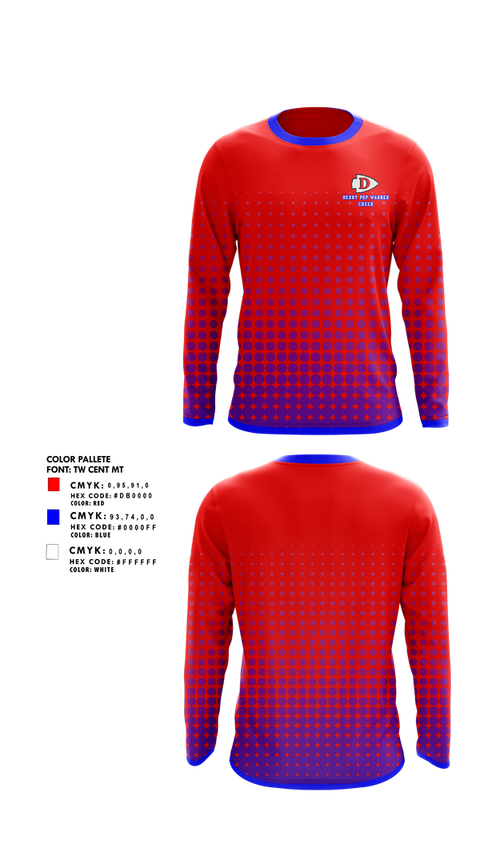 Long Sleeve Performance Shirt, Derby Pop Warner Cheer, Cheer, Teamtime, Team time, sublimation, custom sports apparel, team uniforms, spirit wear, spiritwear, sports uniforms, custom shirts, team store, custom team store, fundraiser sports, apparel fundraiser