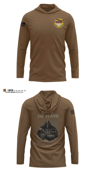 Long Sleeve hooded sunshirt, A Co, 115th BSB, 1CD, Army, Teamtime, Team time, sublimation, custom sports apparel, team uniforms, spirit wear, spiritwear, sports uniforms, custom shirts, team store, custom team store, fundraiser sports, apparel fundraiser