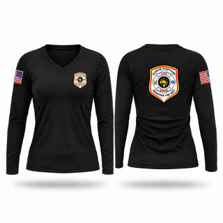 Womens Long Sleeve Vneck Shirt, Sleeper Stoutland Volunteer Fire Department, Fire Department, Teamtime, Team time, sublimation, custom sports apparel, team uniforms, spirit wear, spiritwear, sports uniforms, custom shirts, team store, custom team store, fundraiser sports, apparel fundraiser