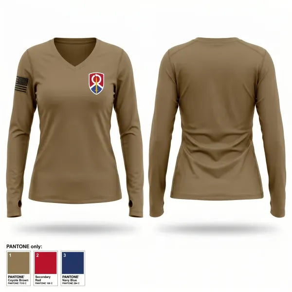 Womens Long Sleeve Vneck Shirt, 1013th QM CO, Army, Teamtime, Team time, sublimation, custom sports apparel, team uniforms, spirit wear, spiritwear, sports uniforms, custom shirts, team store, custom team store, fundraiser sports, apparel fundraiser
