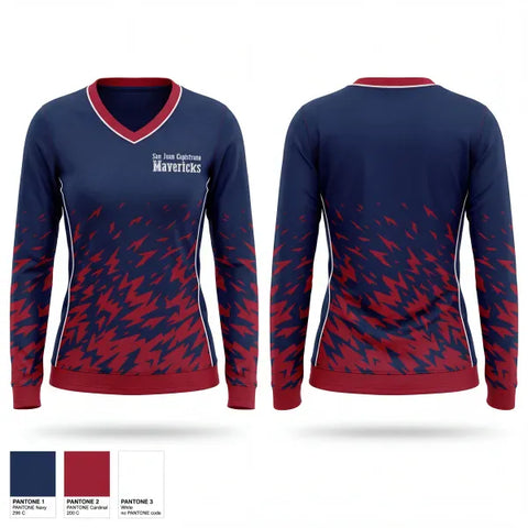 Womens Long Sleeve Vneck Shirt, San Juan Capistrano Mavericks, Baseball, Teamtime, Team time, sublimation, custom sports apparel, team uniforms, spirit wear, spiritwear, sports uniforms, custom shirts, team store, custom team store, fundraiser sports, apparel fundraiser
