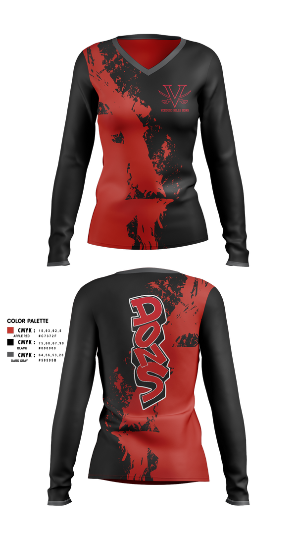 Verdugo hills dons 15069138 Women's Long Sleeve V-neck Shirt - 2