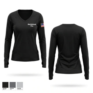 Womens Long Sleeve Vneck Shirt, Marblehead Fire, Fire Department, Teamtime, Team time, sublimation, custom sports apparel, team uniforms, spirit wear, spiritwear, sports uniforms, custom shirts, team store, custom team store, fundraiser sports, apparel fundraiser